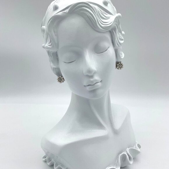 Imitation Pearl Flower Pierced Post Earrings Rhinestone Centers 0.5 inch - Picture 3 of 4